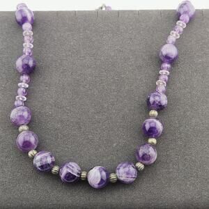 Purple Amethyst Swirl Style Beaded Necklace Silver Spacers Fairycore Whimsical